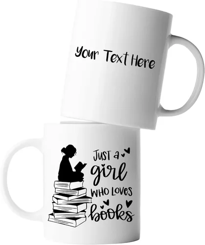 Vista 9 de Panvola Just A Girl Who Loves Books Book Lover Gift For Woman Reader Librarian Mug Bookworm Bibliophile Novedoso Vaso de Cerámica Café 11 oz Blanco