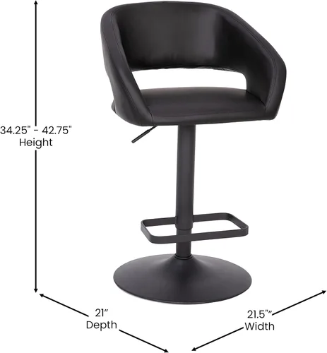 Vista 2 de Taylor & Logan Jenna Taburete giratorio ajustable 360 con base negra en vinilo negro