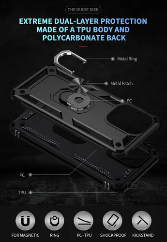 Vista 2 de Funda compatible con Redmi A1 / A2 [PC duro + TPU] 2 en 1 montaje de coche magnético soporte soporte soporte cubierta negro