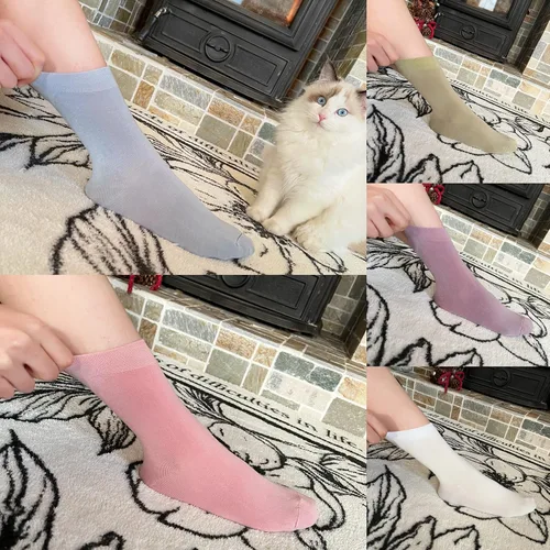 Vista 4 de SERISIMPLE Calcetines de bambú de viscosa fina para mujer, ligeros, por encima del tobillo, calcetines de vestir casuales para damas, botín