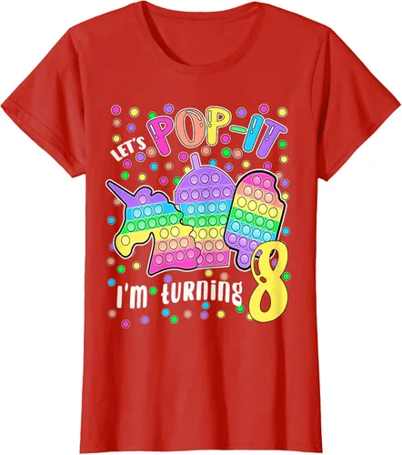 Vista 100 de Let's Pop-it I'm turning 8 Colorful 8th Birthday - Camiseta para niña, Negro
