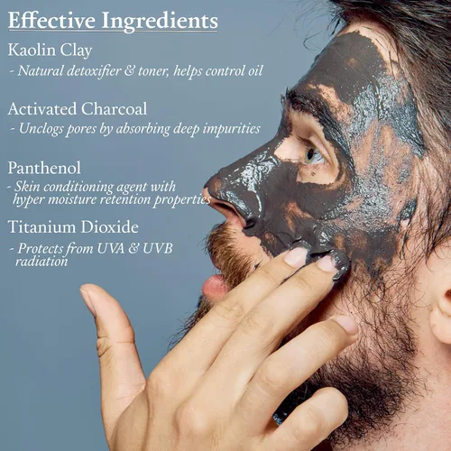 Vista 5 de Beau Brummell - Mascarilla facial para hombre Tratamiento facial desintoxicante con arcilla de caolín y carbón activado Fórmula de limpieza