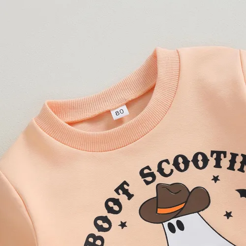Vista 3 de Disfraz de Halloween para bebé, sudadera de calabaza con cuello redondo, suéter de manga larga, ropa de otoño