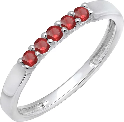 Vista 29 de Dazzlingrock Collection Anillo de boda redondo de 5 piedras preciosas o diamantes para mujer en oro macizo de 10 K/14 K/18 K