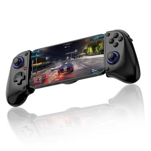 Vista 10 de FINGEREVO D6 Mini controlador móvil para juegos iOS Android PC, BT5.3 y USB-C Streaming Gamepad retráctil para teléfonos Pads N-S transparente