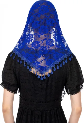 Vista 5 de Wgior Velo triangular para iglesia Capilla de encaje católica masiva bufanda para cubrir la cabeza para mujer