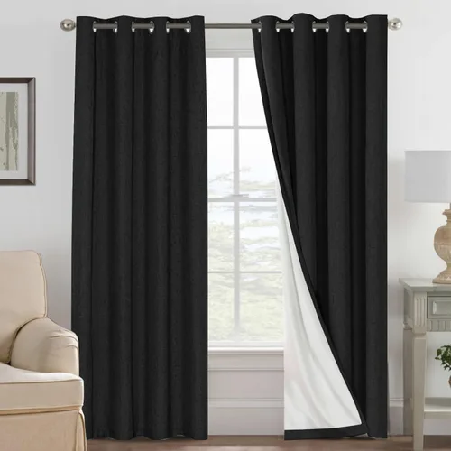 Vista 65 de H.VERSAILTEX Cortinas 100% opacas con aislamiento térmico, texturizadas, de lino, con bloqueo completo de calor y luz, para sala de estar y Negro