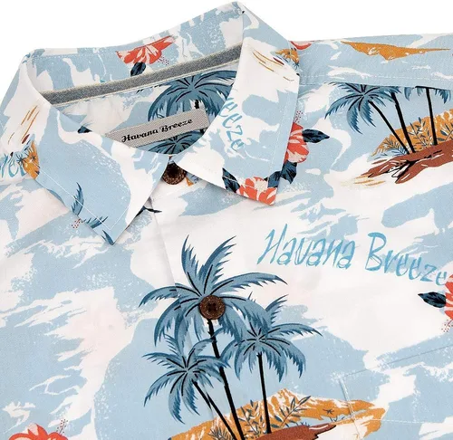 Vista 3 de Camisas hawaianas de algodón de ajuste regular de manga corta con botones para hombre