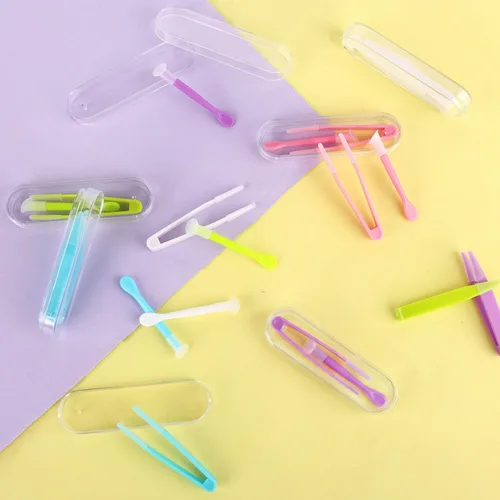 Vista 4 de Juego de 10 fundas de herramientas para quitar lentes de contacto coloridas, juego de pinzas portátiles con punta suave para lentes duras y suaves