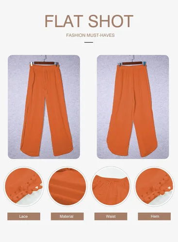 Vista 5 de Herseas Traje de baño para mujer, pantalones elásticos de cintura alta dividida en el muslo y pierna ancha, pantalones de playa con borla