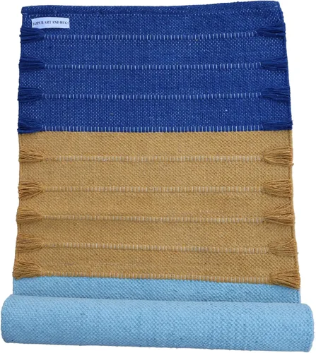 Vista 16 de Jaipur art & Rugs Estera de yoga de algodón - Alfombra tejida a mano ecológica - Antideslizante y gruesa (61x183x5mm) para fitness diario en casa