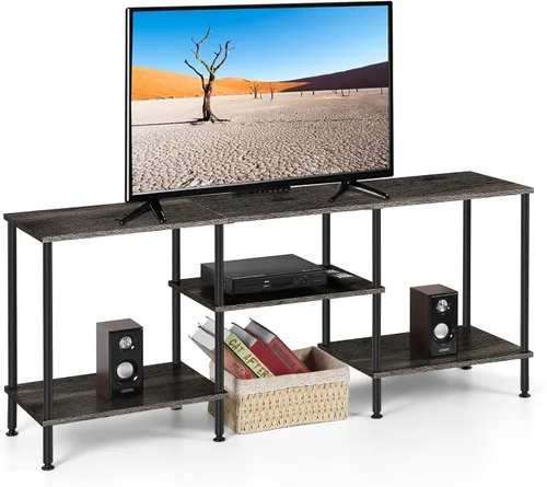 Vista 8 de BTY Soporte de TV de 50 pulgadas con centro de entretenimiento de 3 niveles y estantes de almacenamiento, consola de televisión pequeña y alta