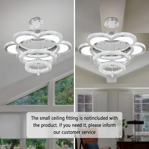 Vista 7 de W40 - Lámpara de araña de cristal moderna de montaje empotrado con control remoto para sala de estar, cocina, isla, dormitorio, pasillo, entrada