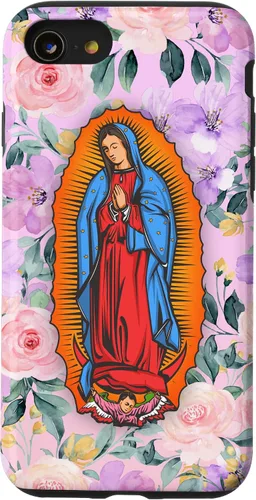 Vista 13 de Funda para iPhone 14 Virgen de Guadalupe versión flores rosas