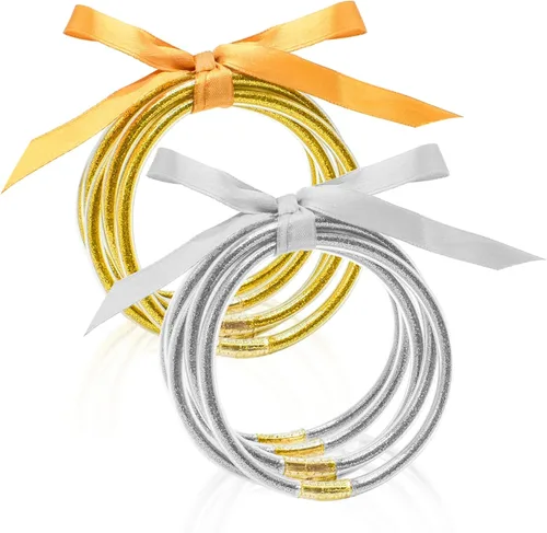 Vista 11 de ZeeDix Gold Jelly Bracelets for Women Girls, Glitter Silicone Bangles Stackable Jewelry, Sparkling Mothers Day Gifts from Husband Son Daughter, Soft