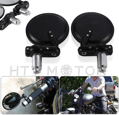 Vista 2 de Nuevos espejos redondos de 1 pulgada para extremo de barra para Kawasaki Suzuki Ducati, color negro