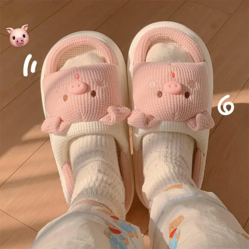 Vista 4 de CEINOM Pantuflas de cerdo de dibujos animados para mujer, pantuflas de casa kawaii, pantuflas lindas para mujeres y hombres, pantuflas de piso
