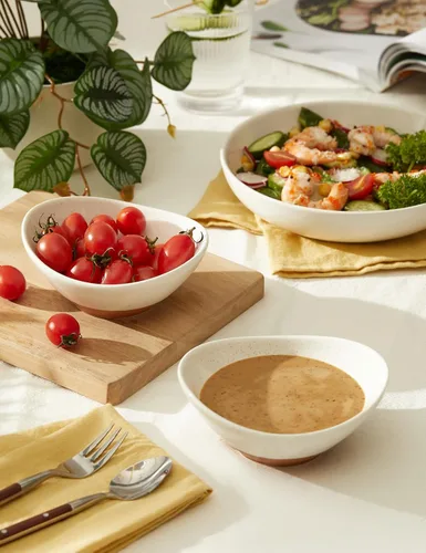 Vista 3 de Teocera Juego de 5 cuencos pequeños de porcelana de 12.7 cm, cuencos pequeños de 6 onzas para postre, helado, aperitivos, para sumergir, Beige