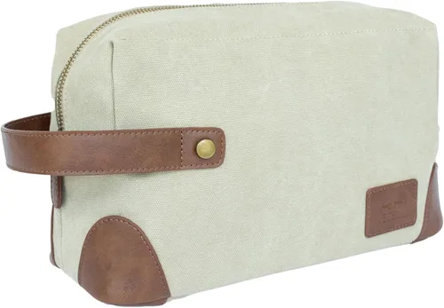 Vista 2 de Bolsas de aseo de lona vintage, viaje con estilo, kits de lona impermeable Dopp, duraderas (Marco), Beige, Neceser