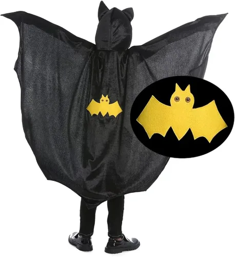 Vista 2 de OLLULL Superhero Dress Up Cosplay Bat Cape Boys Girls Halloween Superhero Costumes Color Black
