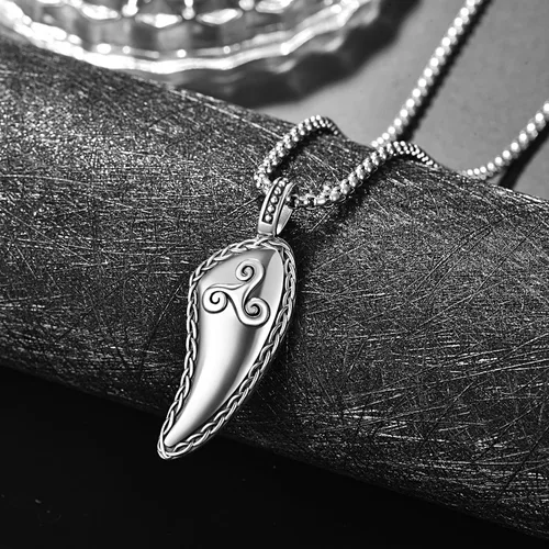 Vista 5 de Wolf Teeth Necklace Sterling Silver ValknutTriskele Viking Wolf Teeth Pendant Wolf Jewelry for Men Women