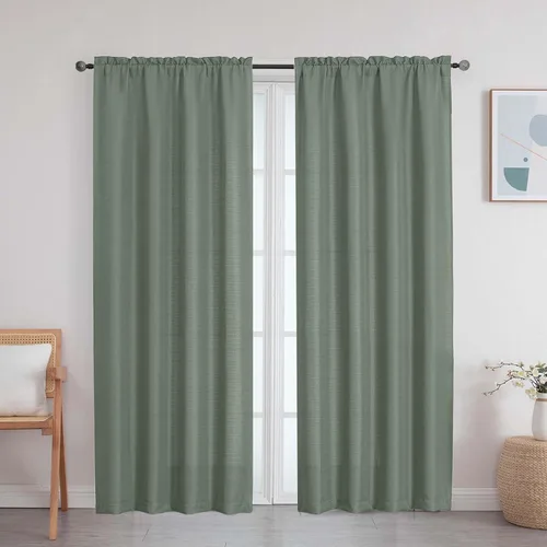 Vista 140 de Cortinas de lino para dormitorio y sala de estar de 96 pulgadas de largo, juego de 2 paneles, con bolsillo para cortinero, filtrado de luz, textura