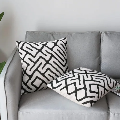 Vista 3 de Pyonic - Paquete de 2 fundas de almohada decorativas geométricas en blanco y negro, fundas de almohadón modernas y abstractas cuadradas para sofá
