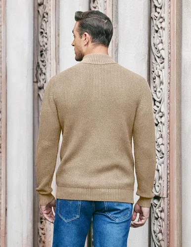 Vista 3 de COOFANDY Suéter de punto Henley de manga larga con cuello alto para hombre