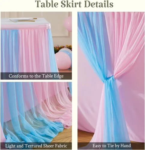 Vista 6 de Falda de mesa de revelación de género, falda tutú de tul rosa y azul de 9 pies para revelación de género para niños o niñas, fiesta de cumpleaños
