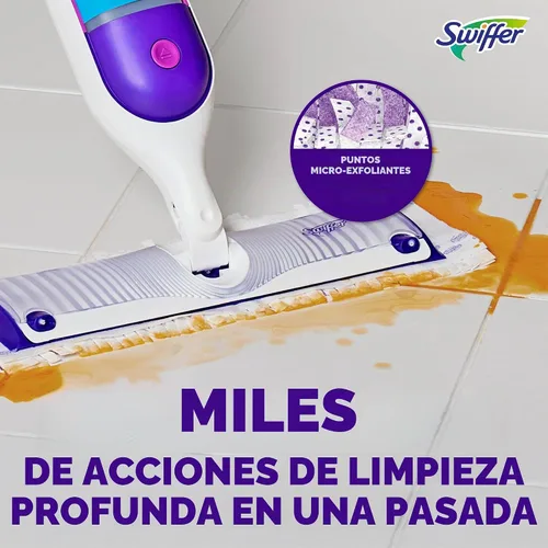 Vista 6 de Swiffer PowerMop - Recambios de almohadilla de trapeador multisuperficie para limpieza de pisos, 11 unidades, color blanco/morado