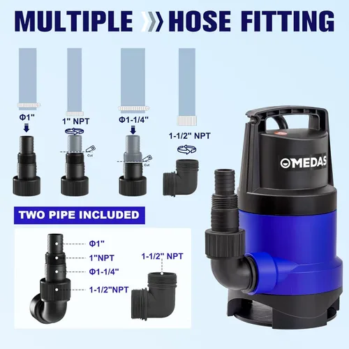 Vista 8 de MEDAS 1HP 3434 GPH Bomba de Sumidero Sumergible Bomba de Agua Limpia/Sucia Bomba Utilitaria Portátil con Cable de 16.4 pies para Piscina Jardín