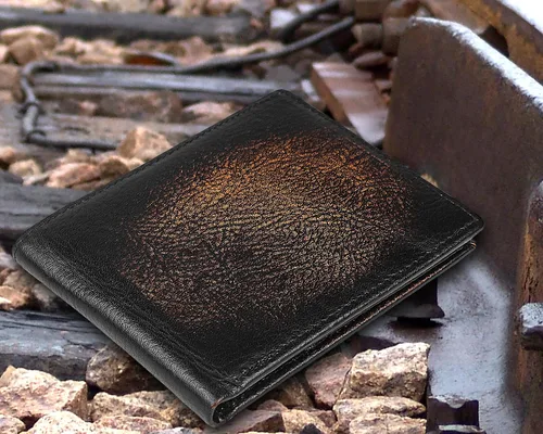 Vista 2 de DK86 Billetera plegable de piel auténtica para hombre, bloqueo RFID, capacidad adicional, múltiples ranuras para tarjetas con 2 ventanas