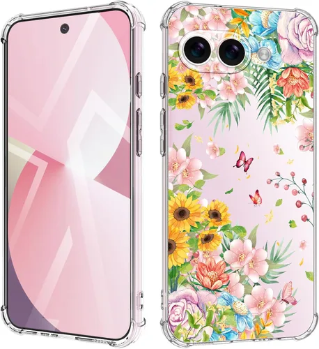 Vista 10 de Funda para Google Pixel 9A 5G, diseño de flores, delgada, anticaídas, a prueba de golpes, suave, a prueba de golpes, transparente, funda protectora