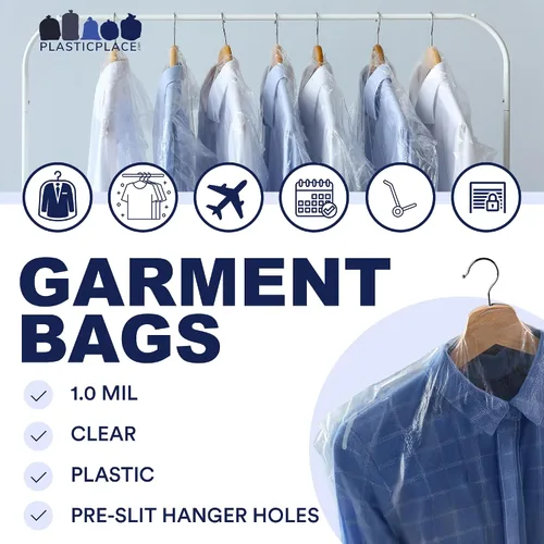 Vista 2 de Plasticplace Bolsas transparentes para ropa, bolsa de plástico para trajes, 1.0 mil 21 "x 4" X 40 " (50 unidades)