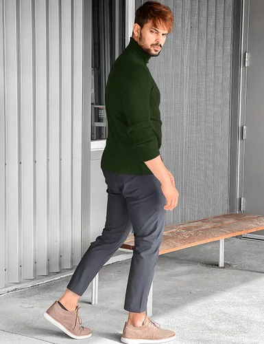 Vista 4 de Suéteres casuales de cuello alto para hombre, de punto acanalado suave, térmicos, básicos