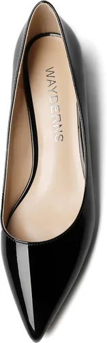 Vista 3 de WAYDERNS Zapatos de vestir de negocios de tacón bajo y grueso con puntera puntiaguda para mujer, de patente, de 1.5 pulgadas