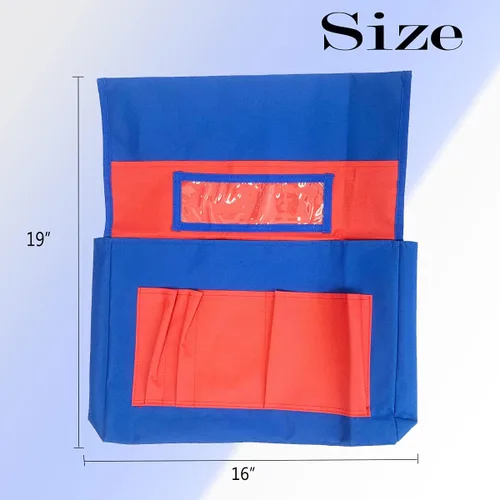 Vista 2 de 5 bolsillos organizadores para silla con ranura para etiqueta de nombre, bolsa de almacenamiento colgante para asiento de aula para niños
