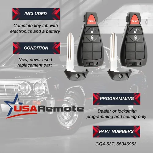 Vista 3 de Llavero compatible con Jeep Cherokee / Ram Pickup 2013-2018 llave inteligente sin llave (GQ4-53T), juego de 2