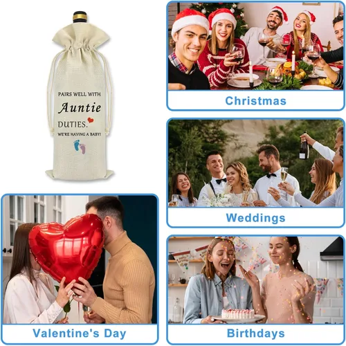 Vista 6 de Anuncio de embarazo para tía Bolsa de vino promovida a tía, ideas de regalo de nueva tía, anuncios de embarazo para hermana mejor amiga, regalo