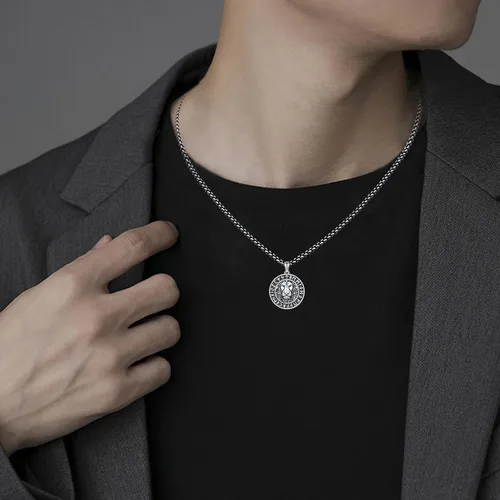 Vista 5 de YueYuan Collar de león para hombre, plata de ley 925, colgante de león, collar de animal, joyería de león, regalos para hombres, marido y niño