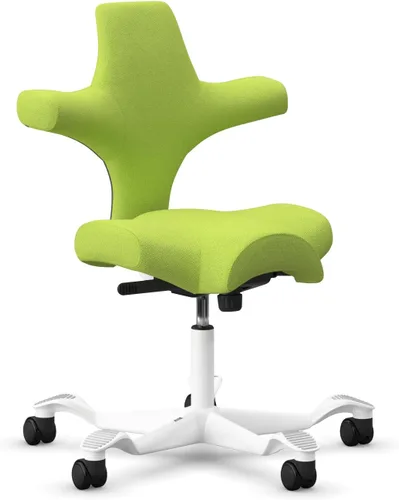 Vista 25 de HAG Capisco Sit to Stand - Silla de pie con marco blanco, tapizado, color rosa rubor Pink Blush