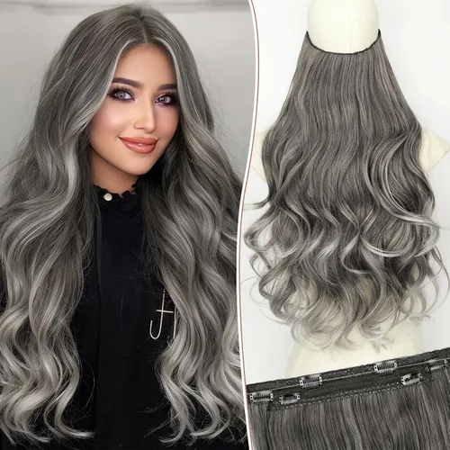 Vista 41 de KooKaStyle Extensiones de Cabello con Alambre Invisible, Largas, Lacias, en Capas, Sintéticas con Alambre Transparente, Tamaño Ajustable, 6 Clips