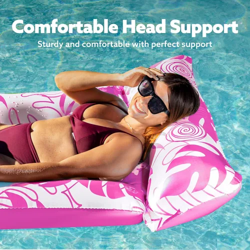 Vista 2 de Sloosh Inflatable Pool Floats Adults - Large Pool Float Tanning Raft with Headrest, Keep Cool Above Water Swimming Pool Floaties Beach Lake Party