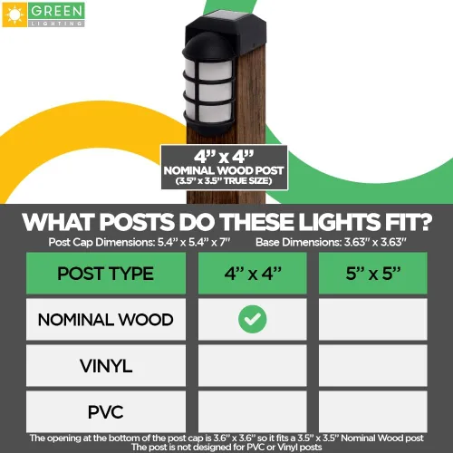 Vista 3 de GreenLighting Marina - Luces solares para tapa de poste de 4 x 4 pulgadas, luz solar de madera nominal para exteriores, poste de valla, paisajismo