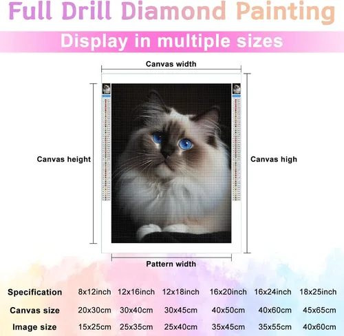 Vista 2 de Kits de pintura de diamantes para adultos, Ragdoll gato redondo de buen comportamiento, taladro completo de diamantes 5D, taladro de arte de gemas