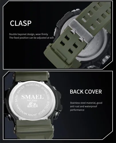 Vista 6 de AIMES Mens Military Multifunction Digital LED Watch Electronic Waterproof Orange Sport Watch Alarm Countdown Wristwatch