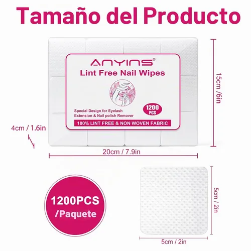 Vista 6 de 1200 toallitas de uñas sin pelusas, toallitas quitaesmalte de uñas