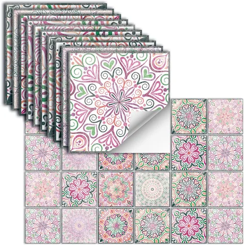 Vista 10 de 24 piezas – Azulejos para salpicaduras en muro para despegar y pegar, calcomanías de pared brillantes, impermeables, a prueba de aceite, calcomanías