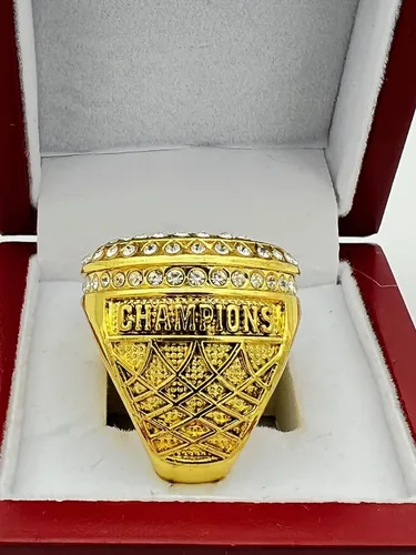 Vista 4 de Anillos deportivos de descuento, ANILLO DE CAMPEONATO DE BALONATO DE BASKETBALL REDONDO — ORO, PINTADO BALL, Anillos de jugador 19-8