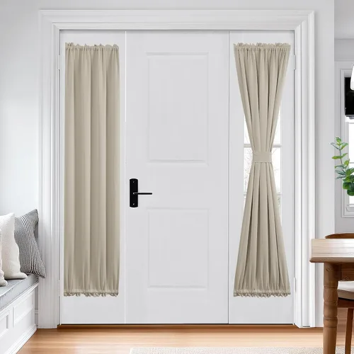 Vista 28 de Deconovo Cortinas opacas para puerta, bolsillo para cortinero y cortinas de bloqueo con aislamiento térmico para dormitorio, 137.16 x 189.2 cm, azul